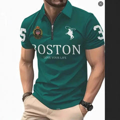 Men's 3D Digital Print Zip-Up Polo Shirt Value Destination