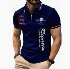 Men's 3D Digital Print Zip-Up Polo Shirt Value Destination
