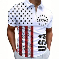 Men's 3D Digital Print Zip-Up Polo Shirt Value Destination