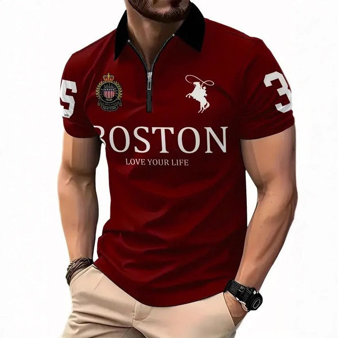 Men's 3D Digital Print Zip-Up Polo Shirt Value Destination