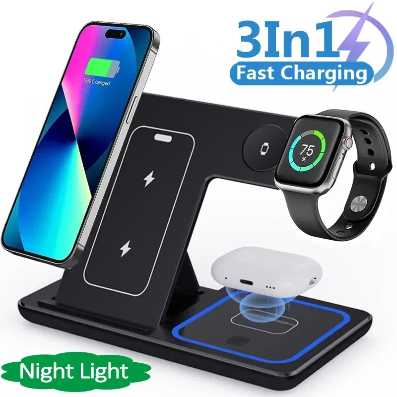 3 In 1 LED Fast Wireless Charger Stand Foldable Charging Station Value Destination