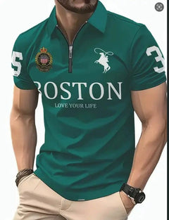 Men's 3D Digital Print Zip-Up Polo Shirt Value Destination