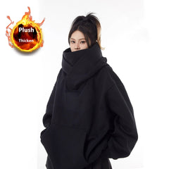 Loose High Collar Fleece Lined Hoodie Value Destination