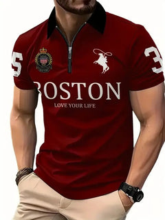Men's 3D Digital Print Zip-Up Polo Shirt Value Destination