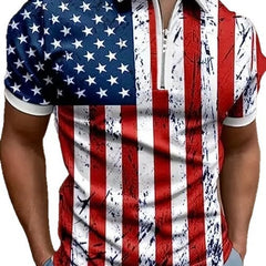 Men's 3D Digital Print Zip-Up Polo Shirt Value Destination