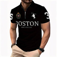 Men's 3D Digital Print Zip-Up Polo Shirt Value Destination