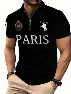 Men's 3D Digital Print Zip-Up Polo Shirt Value Destination