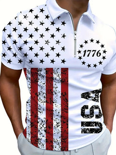 Men's 3D Digital Print Zip-Up Polo Shirt Value Destination