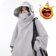 Loose High Collar Fleece Lined Hoodie Value Destination