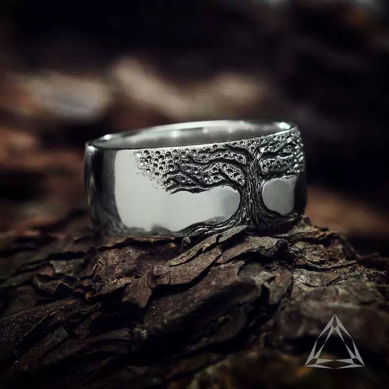 Simple Retro Carved Tree of Life Ring Value Destination